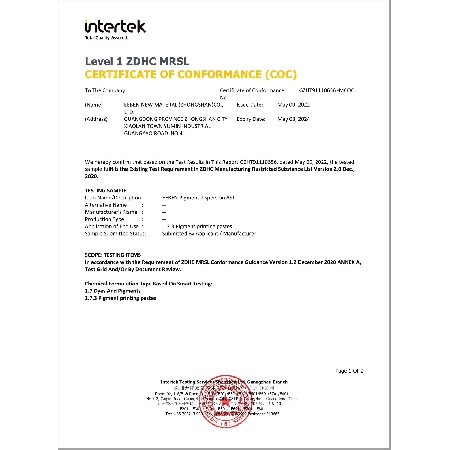 Environmental certification certificate